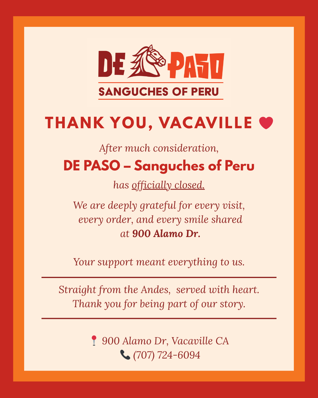 DE PASO – Sanguches of Peru Closed